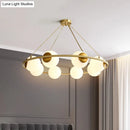 GobekUsa Modern Opal Glass Ball Chandelier - 8-Head Brass Hanging Ceiling Lamp with Elegant Ring Design