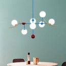 GobekUsa Modern Opal Glass Ball Island Lighting- 7-Light Blue Finish Hanging Lamp Fixture for Dining Room