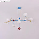 GobekUsa Modern Opal Glass Ball Island Lighting- 7-Light Blue Finish Hanging Lamp Fixture for Dining Room