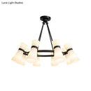GobekUsa Modern Opal Glass Chandelier - Wide Flare, 16 Bulbs - Black/Gold Pendant Light Fixture