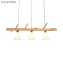 GobekUsa Modern Opal Glass Chandelier with 3-Light Island Lighting in Wood for Dining Room