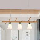 GobekUsa Modern Opal Glass Chandelier with 3-Light Island Lighting in Wood for Dining Room