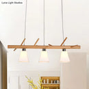 GobekUsa Modern Opal Glass Chandelier with 3-Light Island Lighting in Wood for Dining Room