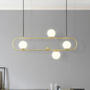 GobekUsa Modern Opal Glass Oblong Chandelier – Ceiling/Island Light Fixture with 3/4 Black/Gold Lights for Dining Room