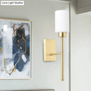 GobekUsa Modern Opal Glass Tube Sconce - 1 Bulb Wall Light in Brass with Metal Pencil Arm