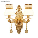 GobekUsa Modern Frosted Glass Bell Shade Wall Sconce with Gold Carved Backplate