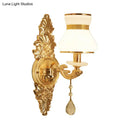 GobekUsa Modern Frosted Glass Bell Shade Wall Sconce with Gold Carved Backplate