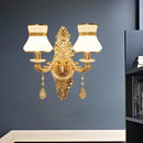 GobekUsa Modern Frosted Glass Bell Shade Wall Sconce with Gold Carved Backplate