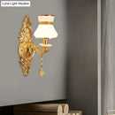 GobekUsa Modern Frosted Glass Bell Shade Wall Sconce with Gold Carved Backplate