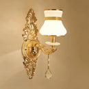 GobekUsa Modern Frosted Glass Bell Shade Wall Sconce with Gold Carved Backplate