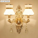 GobekUsa Modern Frosted Glass Bell Shade Wall Sconce with Gold Carved Backplate