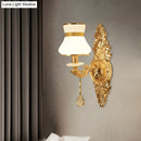 GobekUsa Modern Frosted Glass Bell Shade Wall Sconce with Gold Carved Backplate