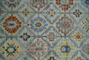 Vibrant Colorful Silver, Blue, Rust and Mustard Traditional Hand Knotted Custom Made Wool Area Rug