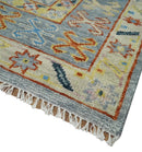 Hand-Knotted Turkish Wool Area Rug Traditional Oushak Design Silver Blue Rust Mustard by The Rug Decor