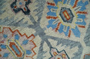 Hand-Knotted Turkish Wool Area Rug Traditional Oushak Design Silver Blue Rust Mustard by The Rug Decor