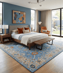 Blue and Beige Hand Tufted Oushak Area Rug Modern Living