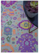 Modern Oushak Made to Order Purple And Ivory Hand Knotted Wool Rug by The Rug Decor