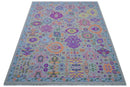 Modern Oushak Made to Order Purple And Ivory Hand Knotted Wool Rug by The Rug Decor