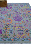Modern Oushak Made to Order Purple And Ivory Hand Knotted Wool Rug by The Rug Decor