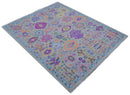 Modern Oushak Made to Order Purple And Ivory Hand Knotted Wool Rug by The Rug Decor