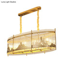 GobekUsa Modern Oval Crystal Rod Island Pendant Lamp with Gold Carved Mountain Pattern
