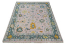Pink and Gray Traditional Hand Knotted Oushak Wool Area Rug by The Rug Decor