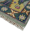 Wool Area Rug Green Pink Gold - Hand-Knotted Traditional Oushak by The Rug Decor