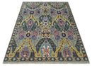 Wool Area Rug Green Pink Gold - Hand-Knotted Traditional Oushak by The Rug Decor