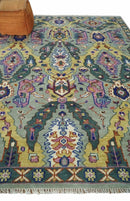 Wool Area Rug Green Pink Gold - Hand-Knotted Traditional Oushak by The Rug Decor