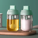 Modern pink glass seasoning bottle set kitchen storage with spoon by Decorbites