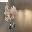 GobekUsa Modern Lotus Wall Light Fixture with Milky Glass, Brass Sconce, and Teardrop Crystal Accent