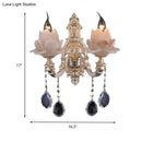 GobekUsa Modern Lotus Wall Light Fixture with Milky Glass, Brass Sconce, and Teardrop Crystal Accent