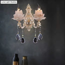 GobekUsa Modern Lotus Wall Light Fixture with Milky Glass, Brass Sconce, and Teardrop Crystal Accent