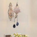 GobekUsa Modern Lotus Wall Light Fixture with Milky Glass, Brass Sconce, and Teardrop Crystal Accent