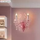 GobekUsa Modern Metallic Scroll Arm Wall Lamp with Crystal Orb Deco, Pink