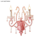 GobekUsa Modern Metallic Scroll Arm Wall Lamp with Crystal Orb Deco, Pink