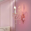 GobekUsa Modern Metallic Scroll Arm Wall Lamp with Crystal Orb Deco, Pink