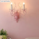 GobekUsa Modern Metallic Scroll Arm Wall Lamp with Crystal Orb Deco, Pink