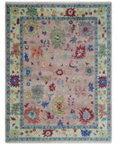 Modern Pink Rug 8x10 and 9x12 Wool Colorful Hand knotted Oushak Area Rug by The Rug Decor