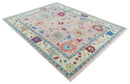 Modern Pink Rug 8x10 and 9x12 Wool Colorful Hand knotted Oushak Area Rug by The Rug Decor