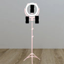 GobekUsa Modern Pink USB LED Circle Mirror Phone Stand with Mobile Lighting Feature