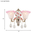 GobekUsa Ruffle Glass Sconce Lamp with Crystal Accents - Modern Pink-White Wall Light Fixture (2 pack)