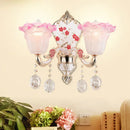 GobekUsa Ruffle Glass Sconce Lamp with Crystal Accents - Modern Pink-White Wall Light Fixture (2 pack)