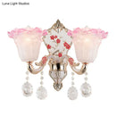 GobekUsa Ruffle Glass Sconce Lamp with Crystal Accents - Modern Pink-White Wall Light Fixture (2 pack)