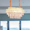 GobekUsa Modern Clear Crystal Island Chandelier - 12 Light Oval Pendant for Dining Room