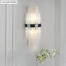 GobekUsa Modern Prism Crystal Wall Mount Lamp with 2 Tiers, 2 Bulbs, and Black Half-Cylinder Shade