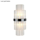 GobekUsa Modern Prism Crystal Wall Mount Lamp with 2 Tiers, 2 Bulbs, and Black Half-Cylinder Shade