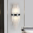 GobekUsa Modern Prism Crystal Wall Mount Lamp with 2 Tiers, 2 Bulbs, and Black Half-Cylinder Shade