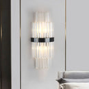 GobekUsa Modern Prism Crystal Wall Mount Lamp with 2 Tiers, 2 Bulbs, and Black Half-Cylinder Shade