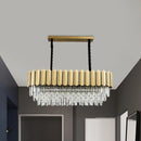 GobekUsa Modern Crystal Gold Finish Pendant Light with Prismatic Oval Design - 10 Heads, Island Style